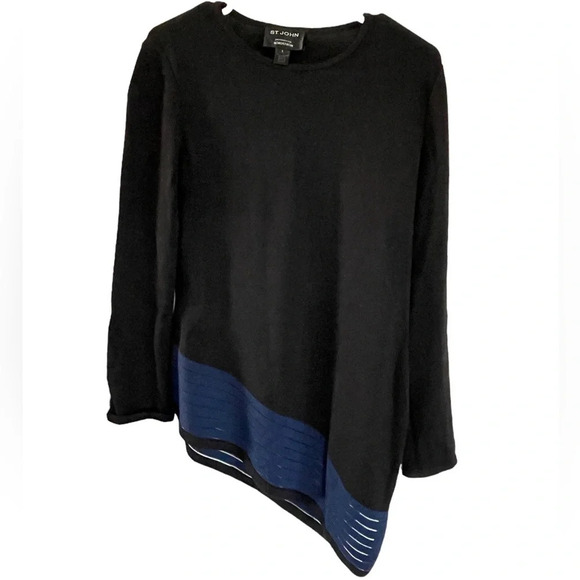 St John For Nordstrom Wool Sweater Asymmetrical Caviar/Marine Size Small Preppy - Picture 3 of 6